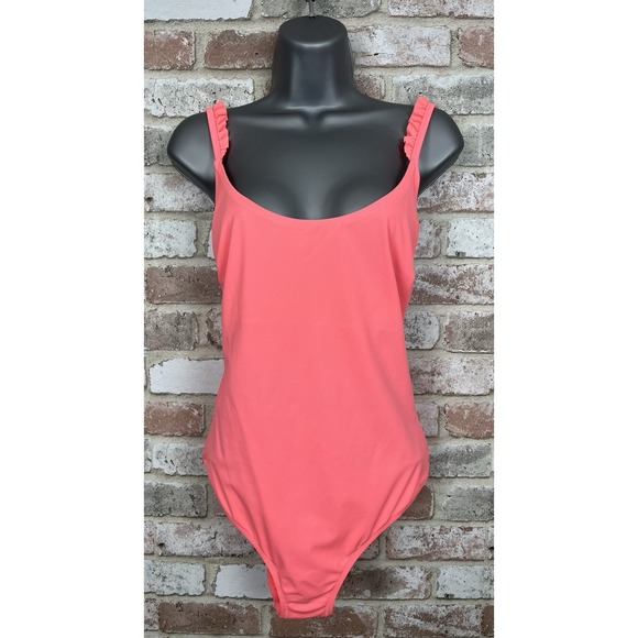 Victoria's Secret Other - Victoria Secret Coral Orange One piece Swim Suit Ruffle Strap Sz L